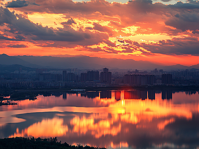 现代天空外景 黄昏傍晚城市外景