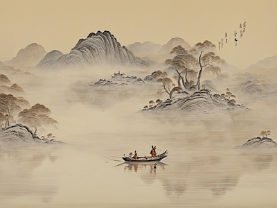 新中式壁画 国画壁纸 山水画 墙面壁画 复古壁纸 壁纸挂画