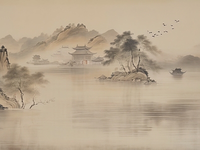 国画壁纸 水画 壁画 复古壁纸 壁纸挂画