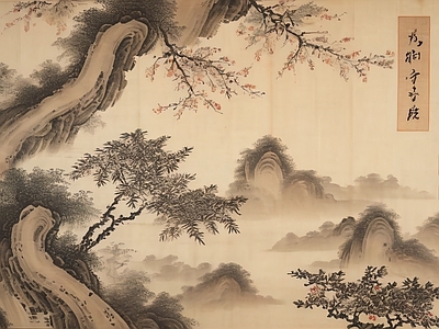 新中式壁画 国画壁纸 水画 壁画 复古壁纸 壁纸挂画