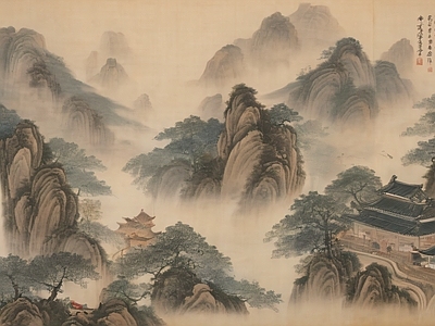 新中式壁纸 国画壁纸 山水画 墙面壁画 复古壁纸 壁纸挂画