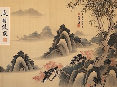 新中式壁画 国画壁纸 水画 壁画 复古壁纸 壁纸挂画