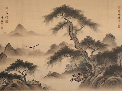 新中式壁画 国画壁纸 水画 壁画 复古壁纸 壁纸挂画