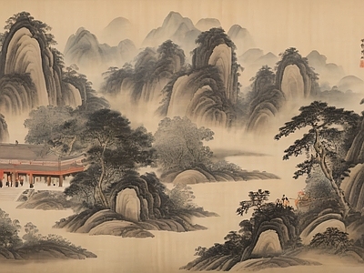 国画壁纸 水画 壁画 复古壁纸 壁纸挂画