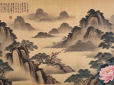 新中式壁画 国画壁纸 水画 壁画 复古壁纸 壁纸挂画