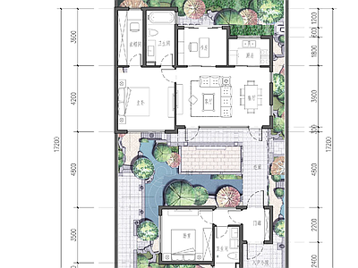 现代新中式别墅建筑 95平合院别墅 新中式合院别墅 合院全套图纸 施工图