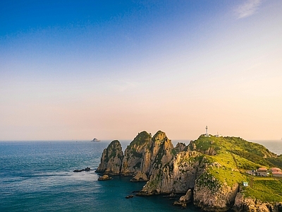 现代风景 海边礁石海岸风光 晚霞天空 海景 岛屿民宿 海岸线