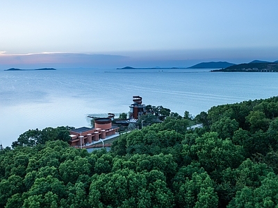 现代小区外景 海边夕阳别墅外景 树林林 晚霞落日天空 海景露台窗景 高端酒店民宿