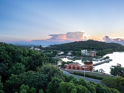 现代小区外景 林别墅晚霞外景 海边酒店民宿 夕阳落日傍晚天空 露台窗景 庭院外景