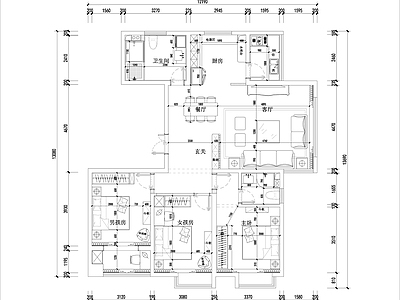 中式新中式客餐厅 中式家装平面图 施工图