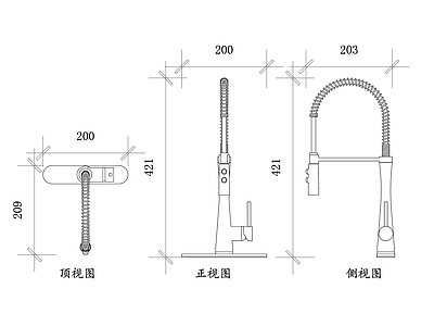 现代厨房设施 现代风格水龙头 平面图 极简设计 安装指南 细节展示 施工图