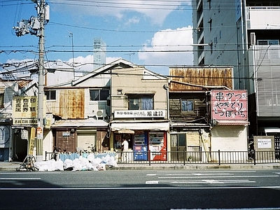 日式现代街道外景 窗外街道外景日景 商业街外景