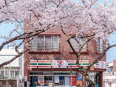 现代日式街道外景 窗外街道外景日景 商业街外景 人行道 道路