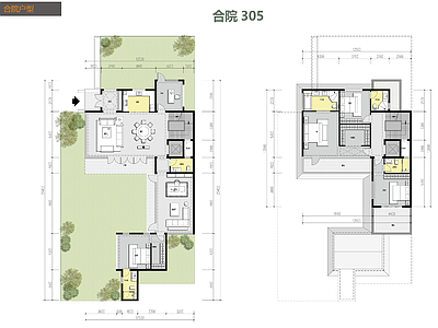 现代新中式别墅建筑 300平中式合院 新中式独栋合院 合院户型方案 施工图