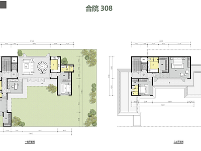 现代新中式别墅建筑 300平合院别墅 新中式合院平面图 中式合院户型方案 创新合院别墅 施工图