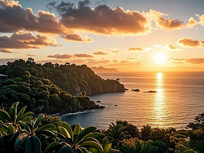 现代风景 悬崖 海边 夕阳 海盗 大海