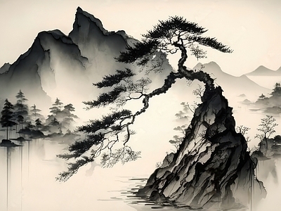 中式壁纸 水墨山水画 中式山水风景画 国画 山水画