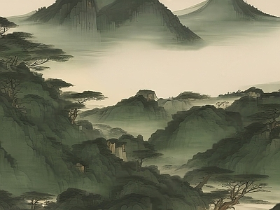 中式壁纸 水墨水画 中式水风景画 国画 水画