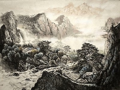 中式壁纸 中式壁画 国画 水画