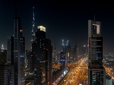 现代城市外景 城市夜景 高层建筑外景 车流 夜晚城市 阳台露台窗景