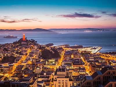 现代城市外景 海边城市夜景 夕阳晚霞落日黄昏 海景景远 云雾码头 日出清晨朝霞天空