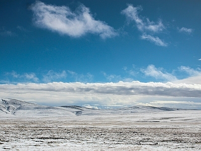 现代风景 雪草原风光 蓝天白云天空 冬季雪景草地雪地 远脉高荒原 野外户外风景