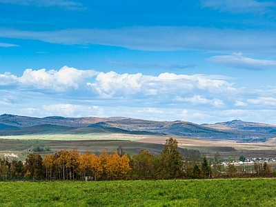 现代风景 秋季树林草原脉 高原远高风光 野外田园村 坡景农村 蓝天白云天空