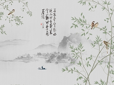 新中式中式壁纸 新中式字画壁纸 水壁纸 植物壁纸 花鸟壁纸