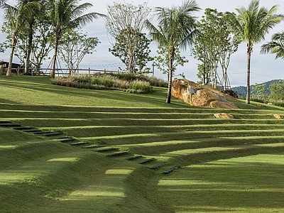 现代新中式风景 外景风景 草地 室外风景