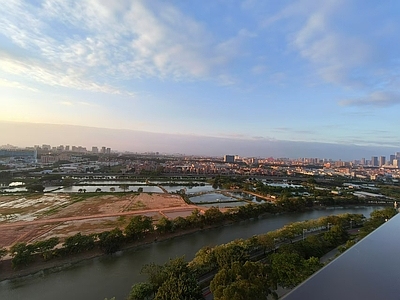 现代简约风景 城市景色 农田 南方城市 蓝色天空