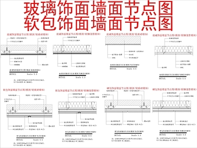 现代墙面节点 玻璃饰面 软包饰面 大样大样详图 施工图