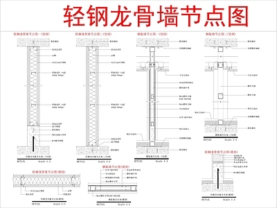 现代墙面节点 轻钢龙骨墙节点图 施工图