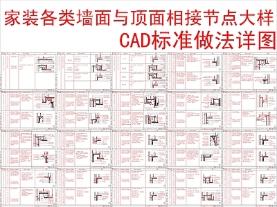 现代墙面节点 家装各类墙顶相接 节点标准做法详图 施工图