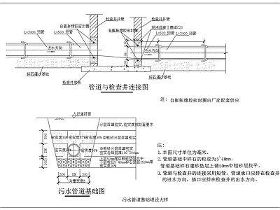 给排水节点详图 污水管道基础图 管道与检查井连接 施工图