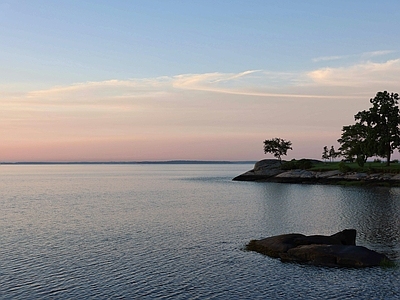 现代风景 海边晚霞黄昏风光 海岸海景海洋礁石 夕阳落日蓝天天空 岛屿树林外景 傍晚夜景