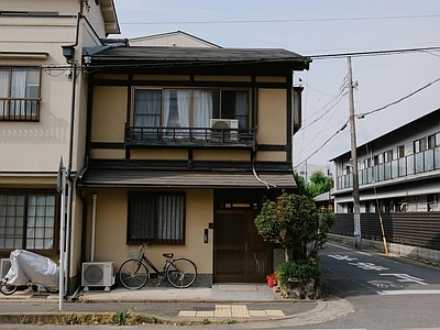 日式复古小区外景 别墅房屋外景 一楼街道外景 中式古屋老宅建筑 农村建筑 入口门廊阳台露台