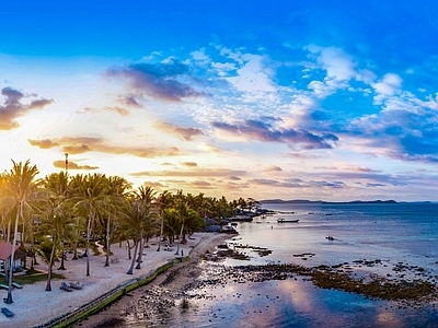 现代风景 海边 夕阳 晚霞 大海