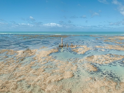 现代风景 海岸海滩海边海景 蓝天白云天空 浅滩自然风光 海平面外景