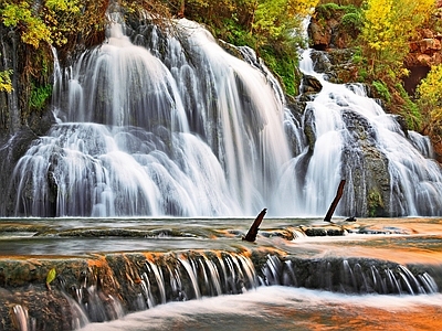 现代风景 瀑布 自然风景 壁纸