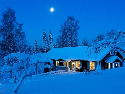 现代其它外景 雪地夜景 窗外景