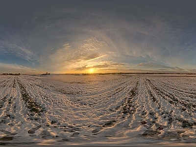 现代户外HDR 户外雪景日出 日出HDR 绚烂天空