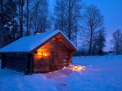 现代其它外景 户外雪景 雪地小屋 窗外景