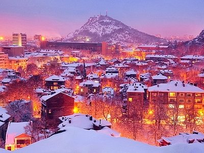 现代其它外景 夜晚雪景 小镇雪景 窗外景