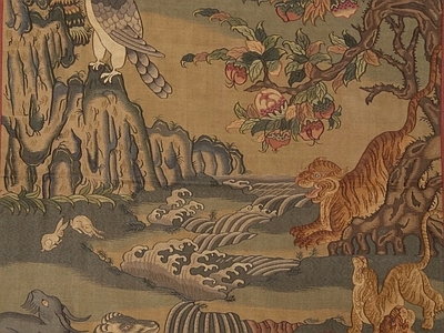 新中式中式壁纸 壁纸墙纸墙布壁布 麻布画装饰画挂画 古风老虎画 山水壁纸