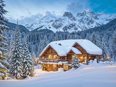 现代壁纸 冬日景观壁纸 山间小屋壁纸 荒野雪地壁纸 阿尔卑斯山 冬季森林壁纸