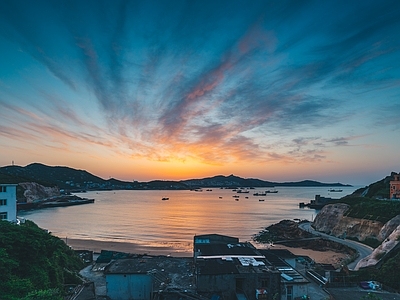 现代风景 海滩 夕阳