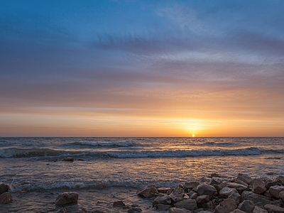 现代风景 海滩 夕阳