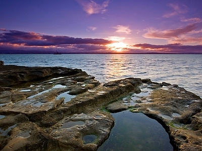 现代风景 海滩 夕阳