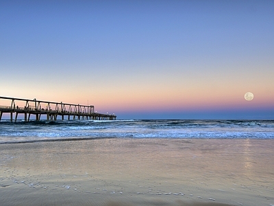 现代风景 海滩 夕阳