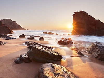 现代风景 海滩 夕阳